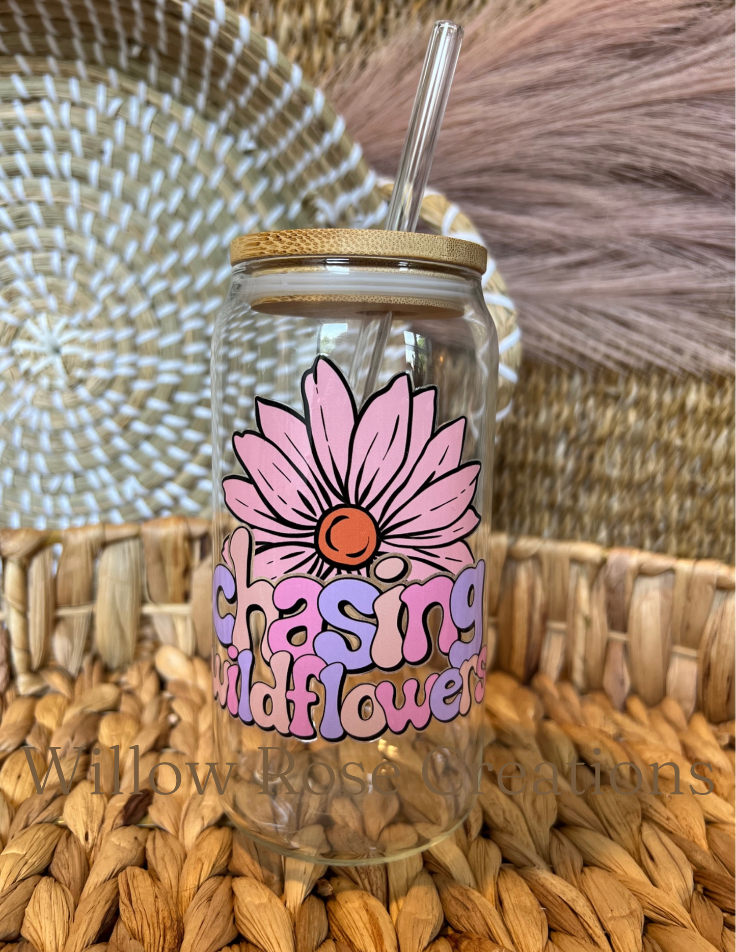 Glass Can Cups w/ Bamboo Lid