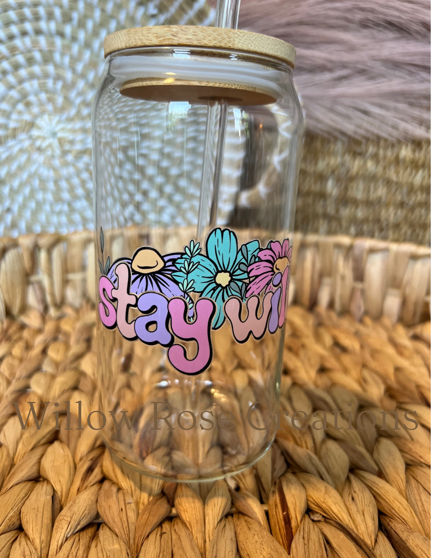 Glass Can Cups w/ Bamboo Lid