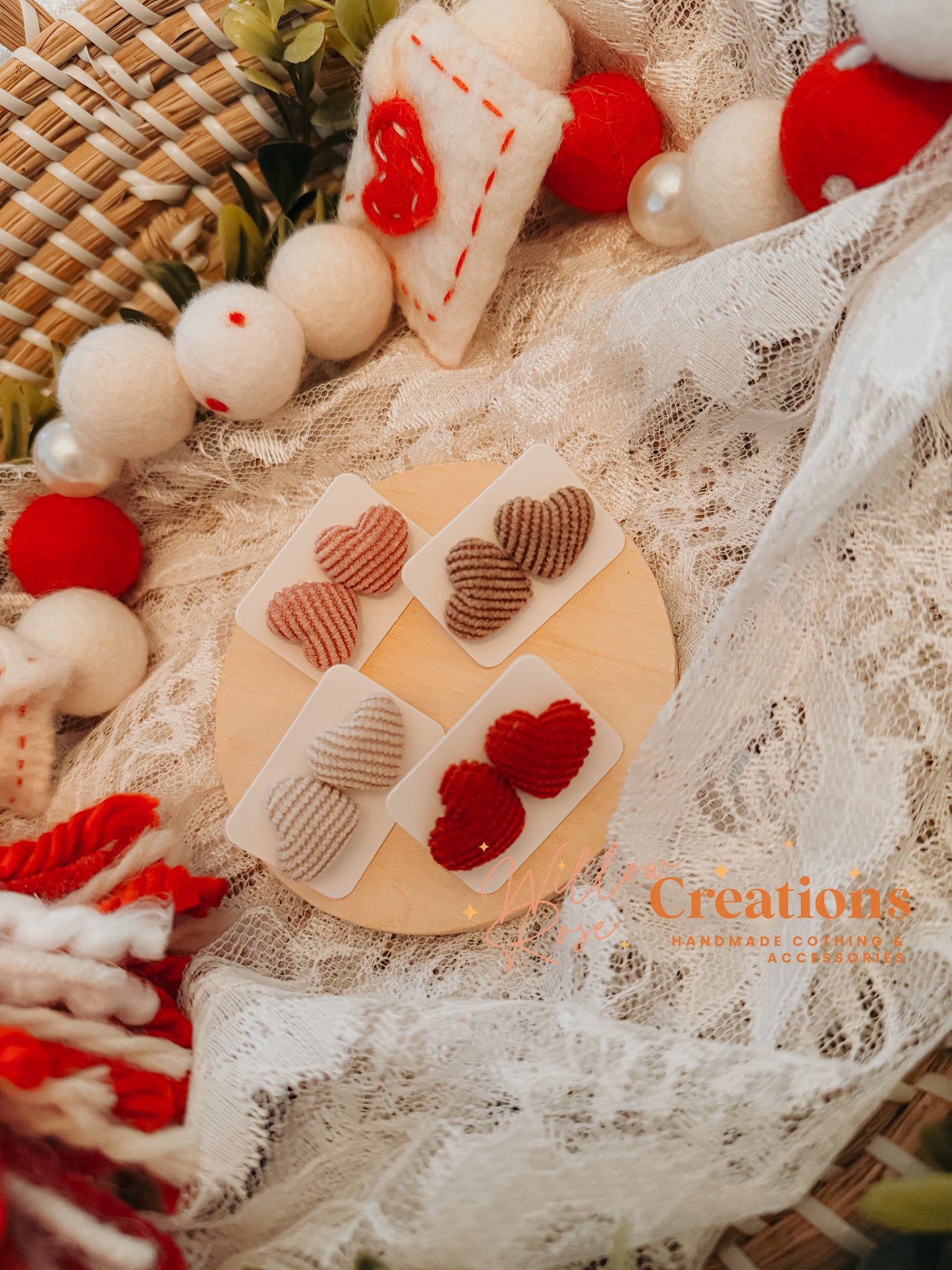 Corduroy Heart Studs