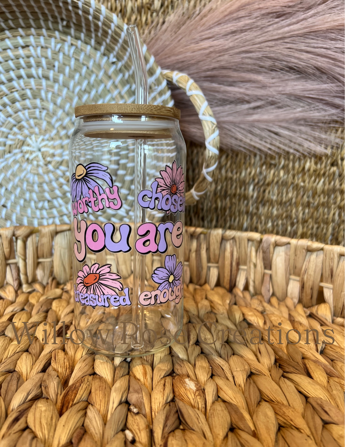 Glass Can Cups w/ Bamboo Lid
