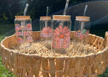 Glass Can Cups w/ Bamboo Lid